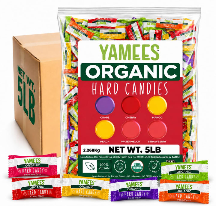 YAMEES Organic Hard Candy, Mixed-Fruit, 5 lb Bulk