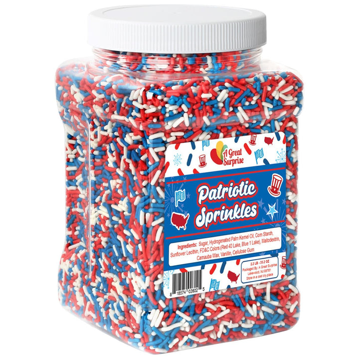 Red White and Blue Sprinkles - 2.2 Pounds - Patriotic Toppings - Bulk American Jimmies for Baking, Cupcakes