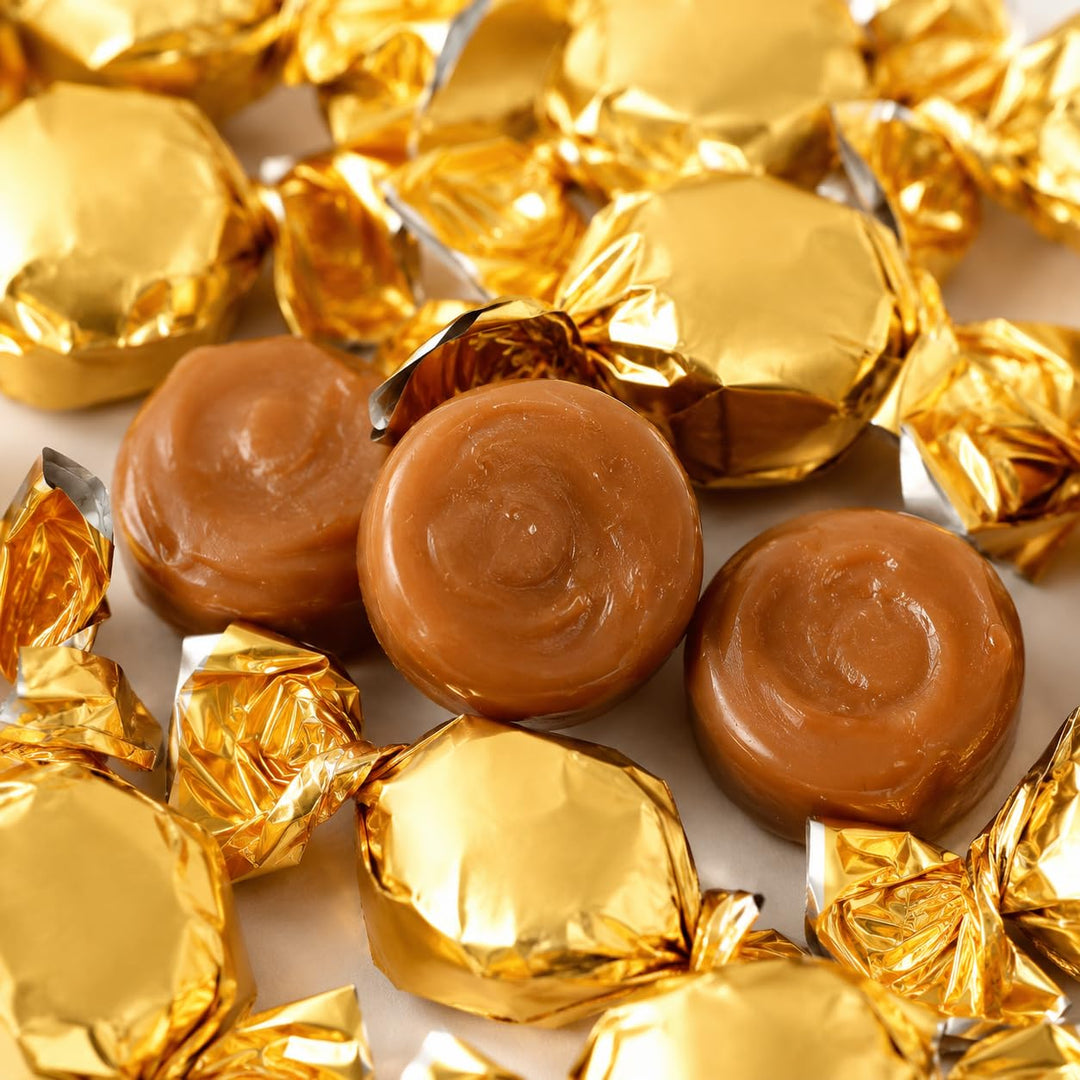 Gold Foil Candies - 3LB - Holiday Butter Toffee Candies for Candy Buffet - Classy Wedding Candy Favors - Rich Smooth Toffee Candy Individually Wrapped