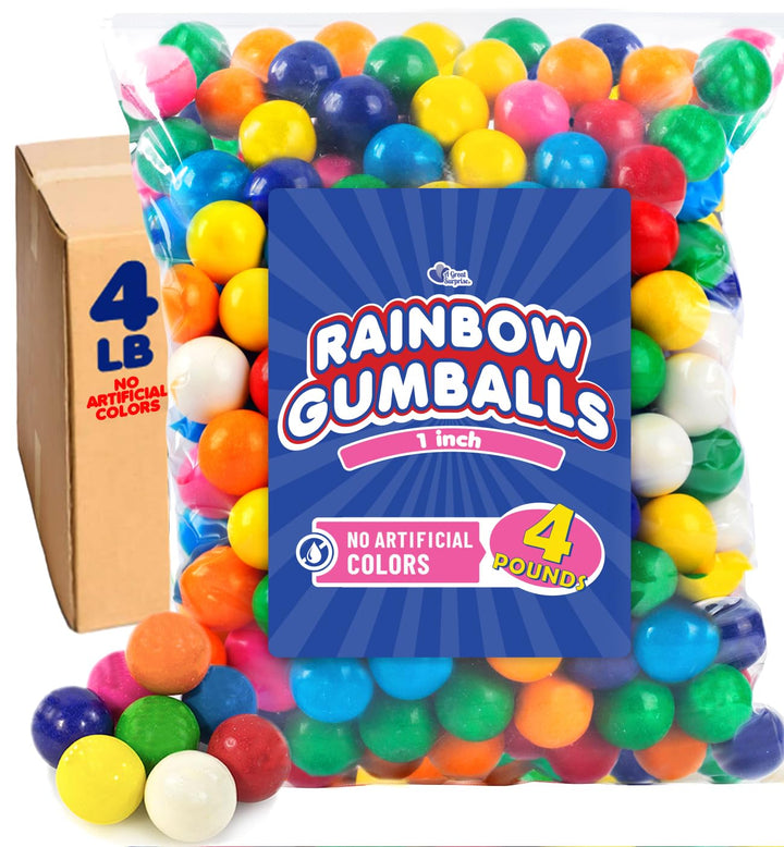 A Great Surprise  1-Inch Rainbow Gumballs  4 lb Bulk Bag  No Artificial Dyes  Vibrant Naturally Colored Gumballs for Vending Machines, Candy Buffets, Party Favors & Refills