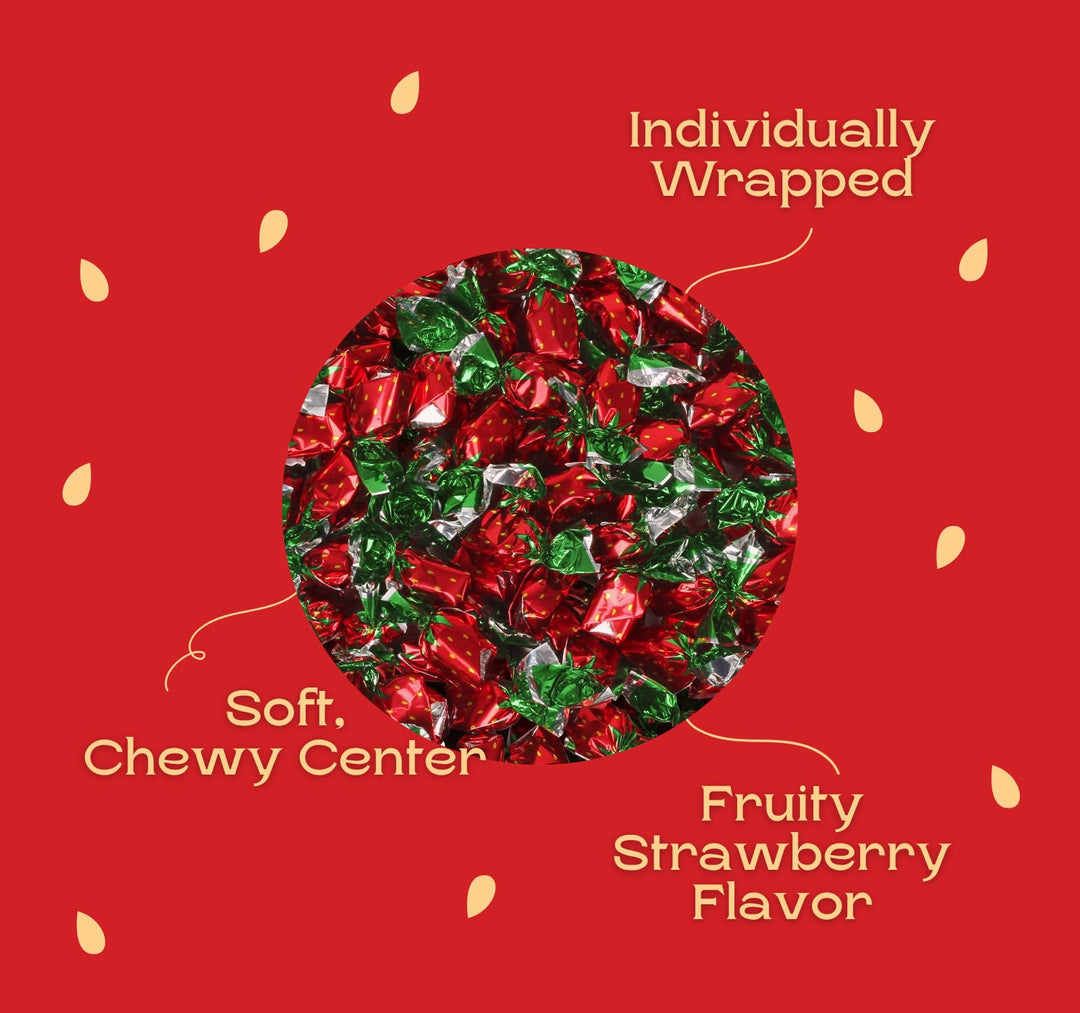 Dooboe Christmas Strawberry Hard Candy - 6 Pounds - Holiday Strawberry Filled Bon Bons Bulk - Individually Wrapped Candy for Office