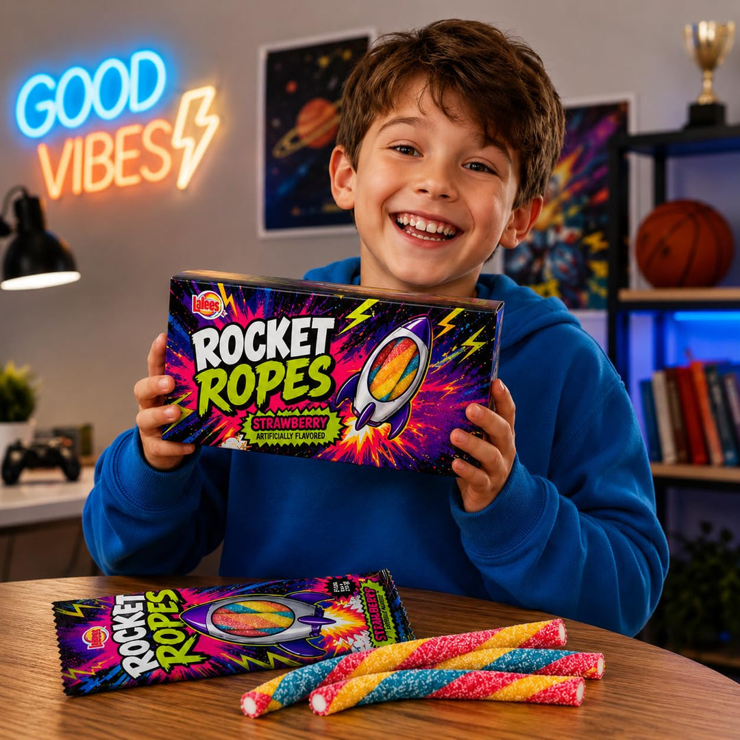 Rocket Ropes Rainbow Candy Filled Licorice, Individually Wrapped, 15g Each, 48 Count, for Pinatas, Giveaways, Themed Parties