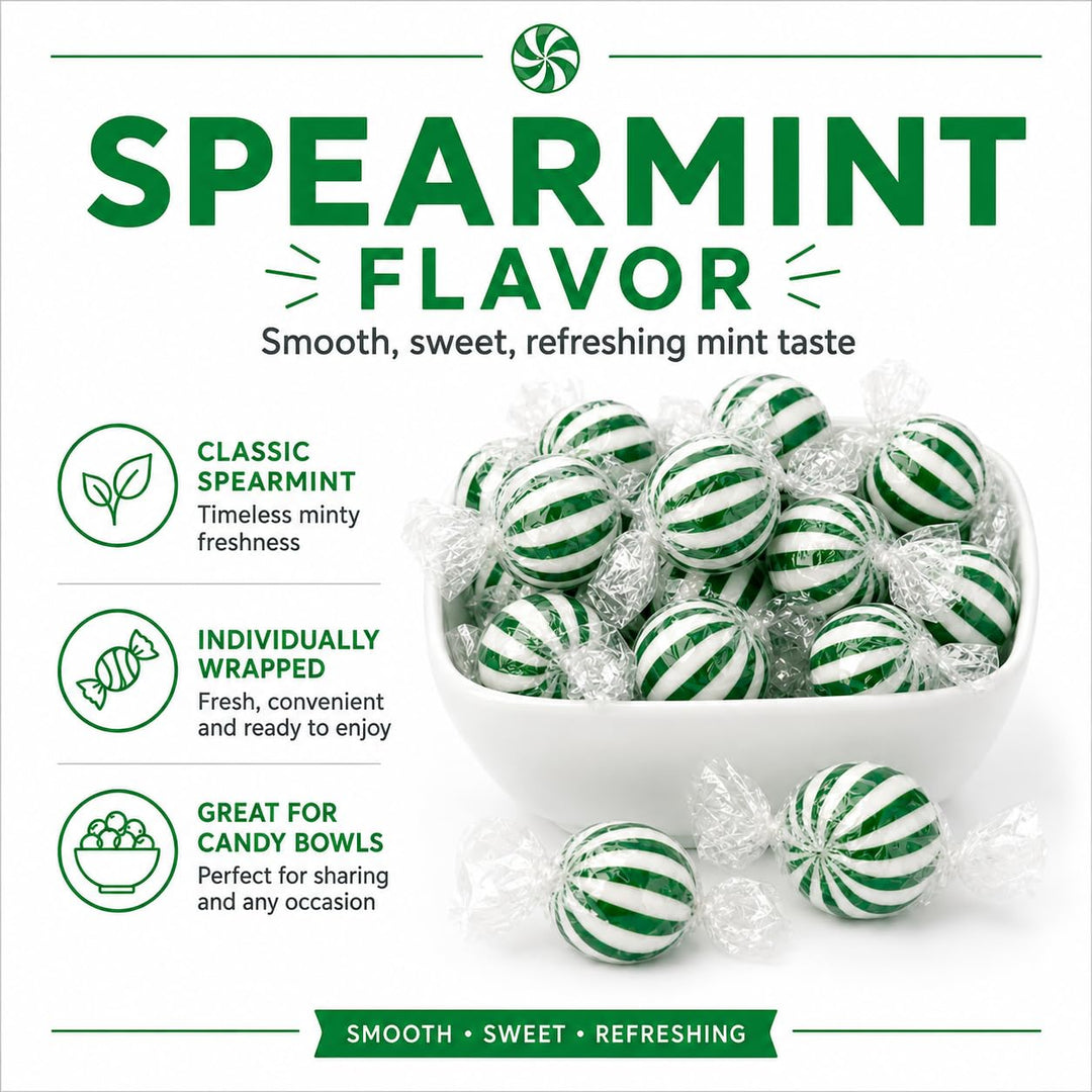 Jumbo Spearmint Mint Balls  3 lb Bulk  Green Starlight Mints  Individually Wrapped Hard Spearmint Candy for Candy Buffets & Events