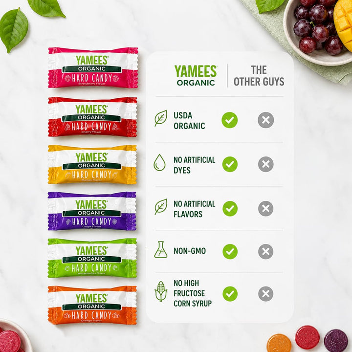 YAMEES Organic Hard Candy, Mixed-Fruit, 5 lb Bulk