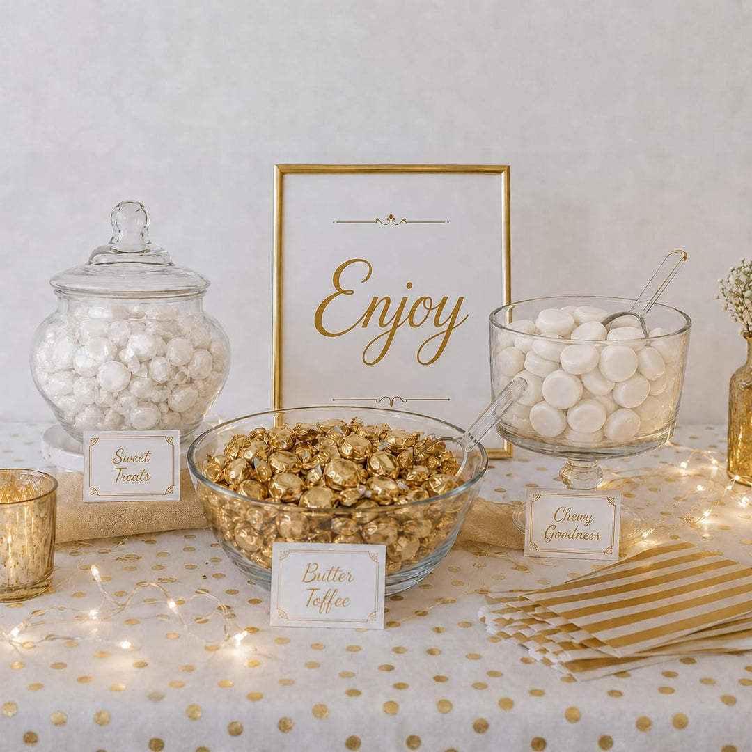 Gold Foil Candies - 3LB - Holiday Butter Toffee Candies for Candy Buffet - Classy Wedding Candy Favors - Rich Smooth Toffee Candy Individually Wrapped