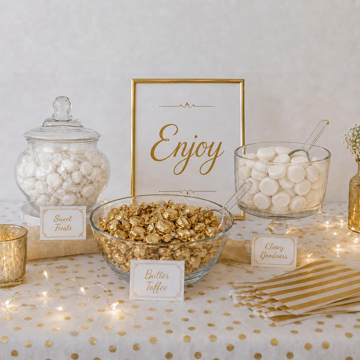 Gold Foil Candies - 3LB - Holiday Butter Toffee Candies for Candy Buffet - Classy Wedding Candy Favors - Rich Smooth Toffee Candy Individually Wrapped