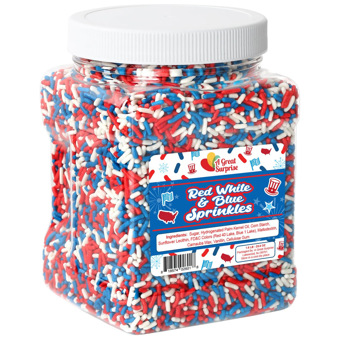 Red White Blue Sprinkles - 1.6 Pounds - Patriotic Toppings - Fourth Of July Jimmies