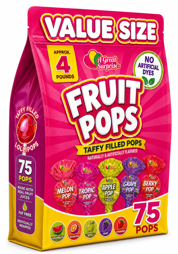 Taffy Filled Lollipops, 75 Count, No Artificial Dyes