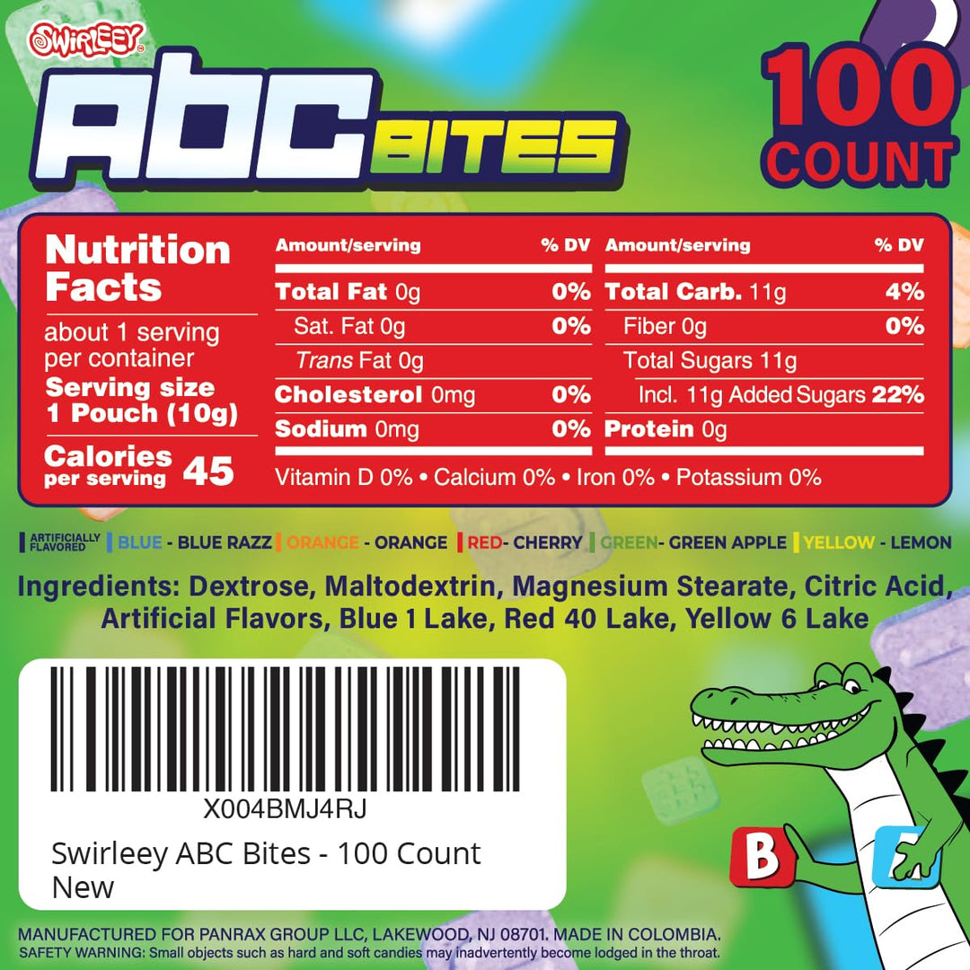 Bulk Swirleey ABC Bites Candies - Approx. 975 Fun Size Packs - 25 Pound Wholesale Box - Alphabet Candy - Candy Letters for Back to School, Preschools