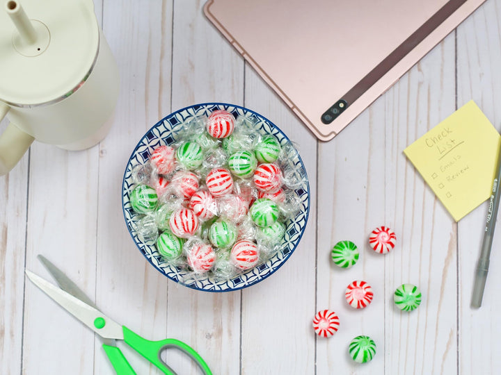Christmas Candy Mint Balls Assortment - 3 Pounds - Big Bulk Spearmint & Peppermint Hard Candy - Mint Bulk Candies - Individually Wrapped Bulk Mints - Refreshing Office Snack