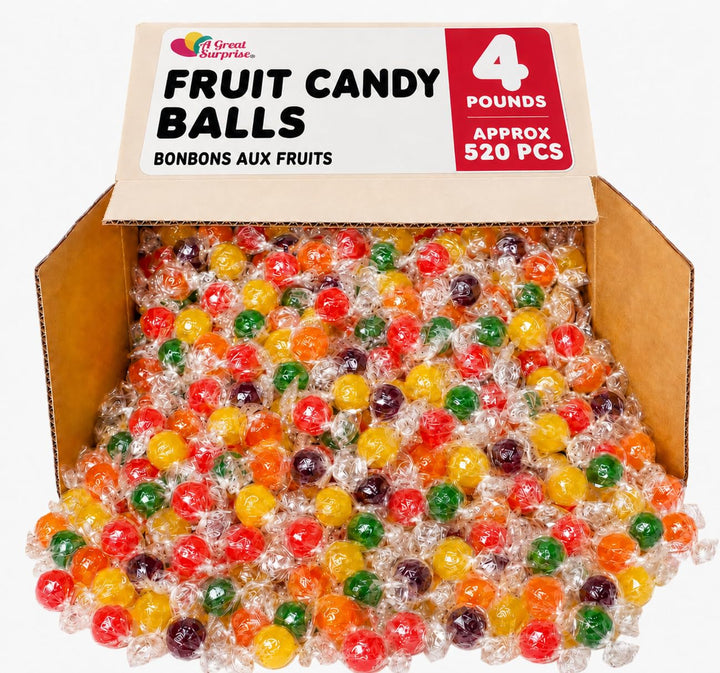 Assorted Fruit Balls Hard Candy, 4 lb Sour Variety, Office Candies