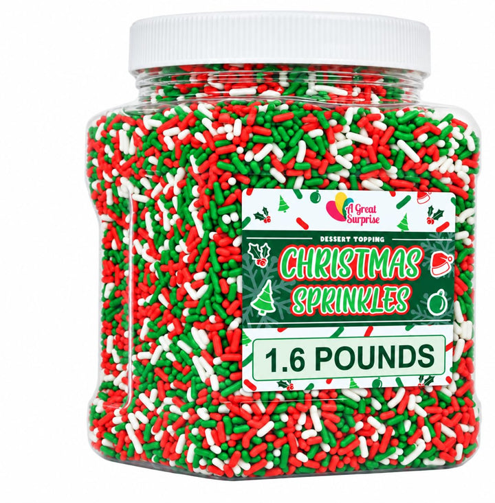 Christmas Sprinkles Bulk - 1.6 Pounds - Holiday Jimmies - Red White and Green Xmas Baking Toppings for Cookies, Cakes, Cupcakes, and More!