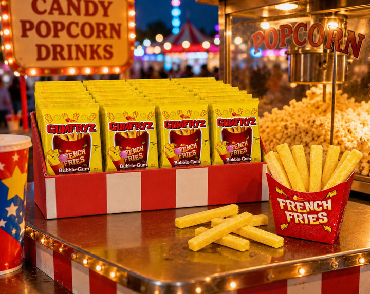 French Fries Bubble Gum  24 Count Bulk Pack  Novelty Fry-Shaped Bubble Gum Bags  No Artificial Dyes  Fun Food Theme Party Candy