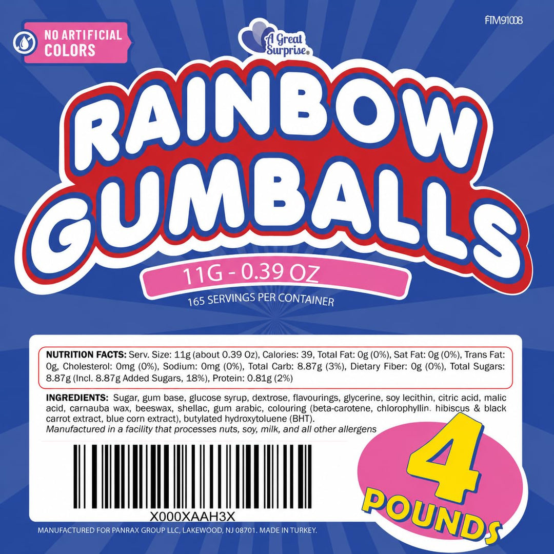 Bulk Rainbow Gumballs 1 Inch 4 lb, No Artificial Dyes Vending Candy Refills