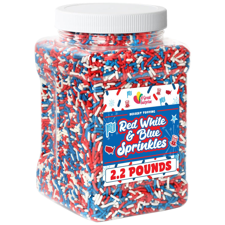 Red White and Blue Sprinkles - 2.2 Pounds - Memorial Day Patriotic Toppings - Bulk American Jimmies for Baking, Cupcakes