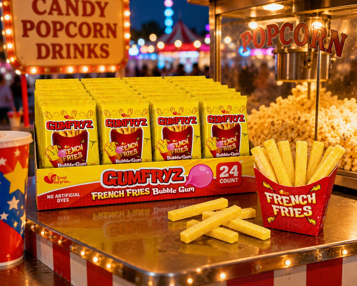 French Fries Bubble Gum  24 Count Bulk Pack  Novelty Fry-Shaped Bubble Gum Bags  No Artificial Dyes  Fun Food Theme Party Candy