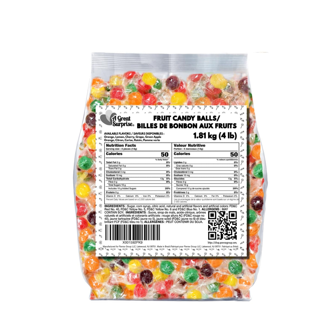 Hard Candy Fruit Balls - 4 Pounds - Fruity Sour Balls - Classic Hard Candies for Office, Desk, Calssroom - Colorful Variety Candy Suckers - Assorted Flavors Orange, Lemon, Grape, Green Apple, Cherry