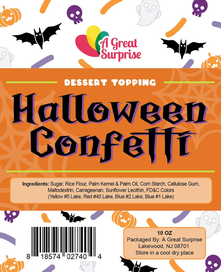 Halloween Sprinkles - 10 ounces - Ghost Bat Pumpkin Confetti Quins - Spooky Dessert Topping Mix - Halloween Jimmies for Cakes, Cupcakes, Cookies