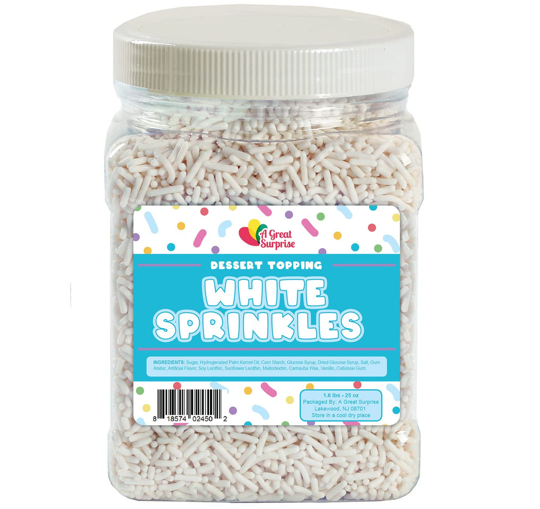 White Sprinkles - 1.6 Pounds - Patriotic White Jimmies for Baking - Toppings for Cake Decorating, Cupcakes, Cookies, Ice Cream, Bridal