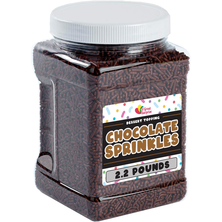 A Great Surprise Chocolate Sprinkles - 2.2 Pounds - Christmas Chocolate Jimmies for Ice Cream - Holiday Toppings for Baking, Cake Decorating, Cookies, Cupcake