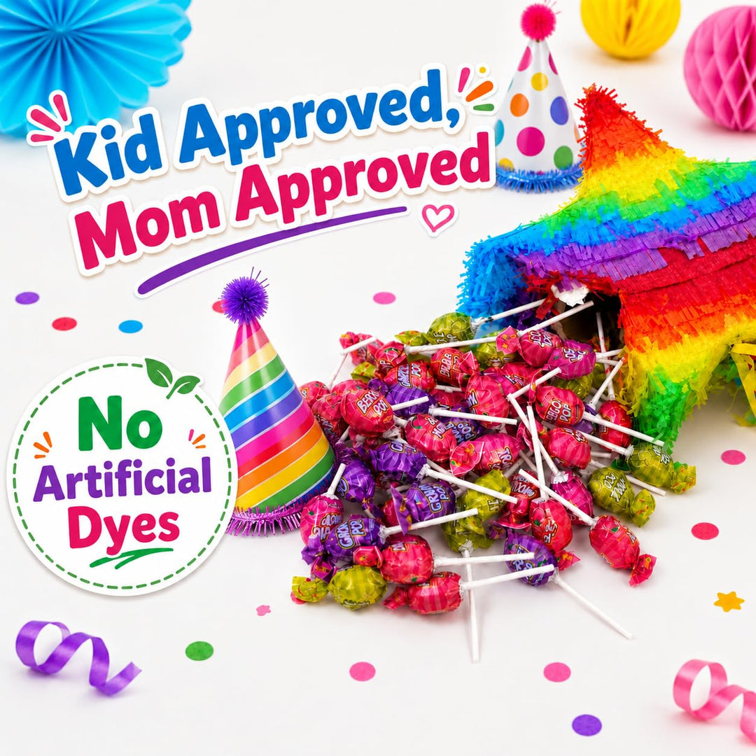 Taffy Filled Lollipops, 75 Count, No Artificial Dyes, Watermelon, Passionfruit, Green Apple, Grape, and Strawberry Flavors