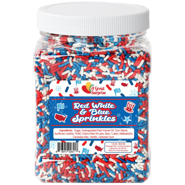 Red White Blue Sprinkles - 1.6 Pounds - Patriotic Toppings - Fourth Of July Jimmies