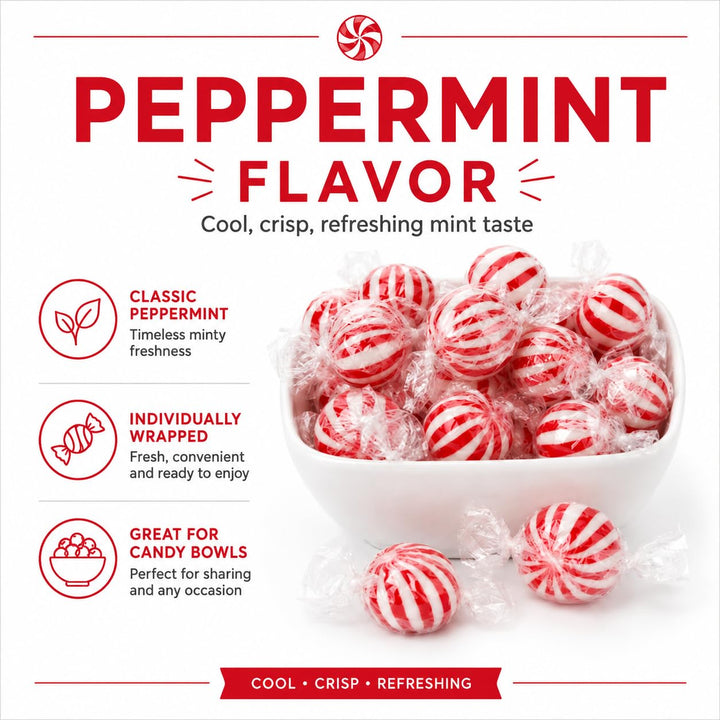 Peppermint Candy Balls Bulk  3 lb  Individually Wrapped Red & White Hard Mints  Classic Round Peppermints for Candy Buffets, Party Favors & Events