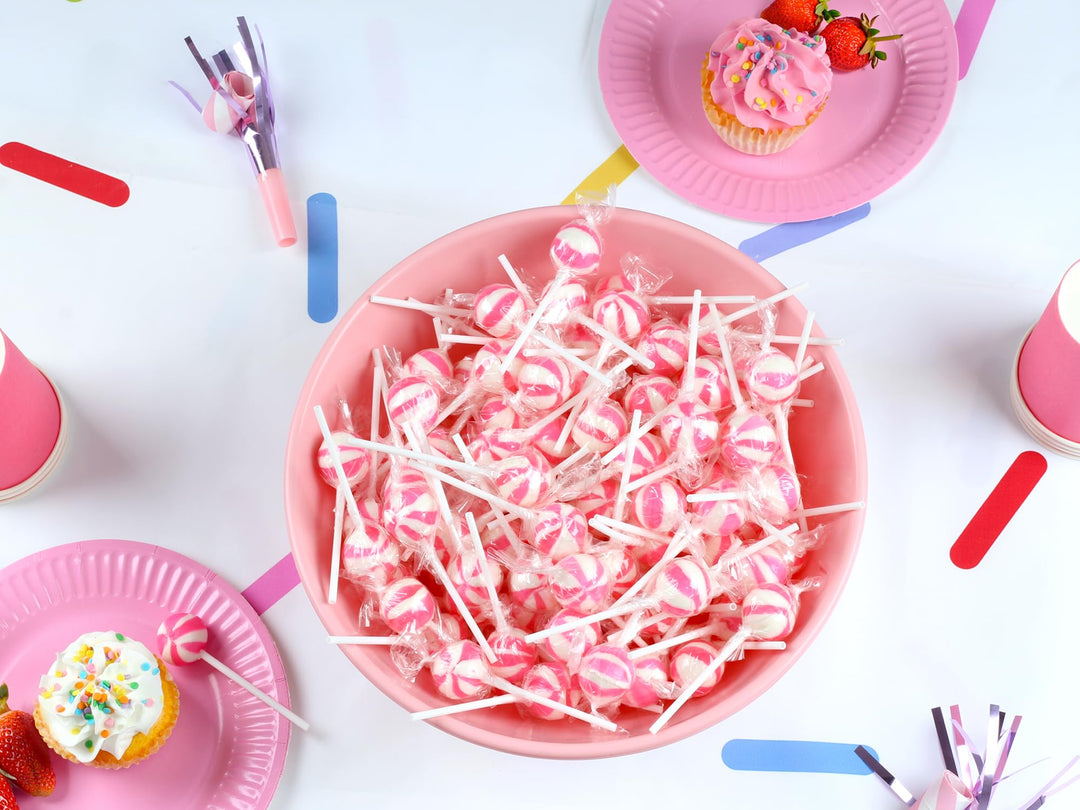 Swirleey Pink Lollipops - 2 Pounds - Strawberry Flavor - Bulk Pink Candies for Buffet - Suckers for Baby Shower, Baby Girl, Theme Parties