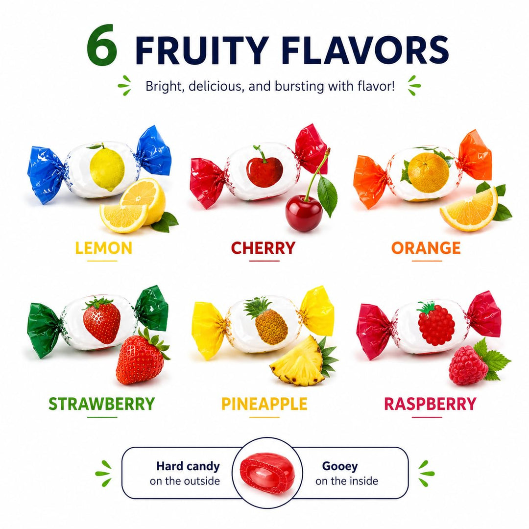 Assorted Fruit-Filled Hard Candy - 6 Pounds - Classic Bon Bons - Individually Wrapped Candies for Offices, Parties, Gifting