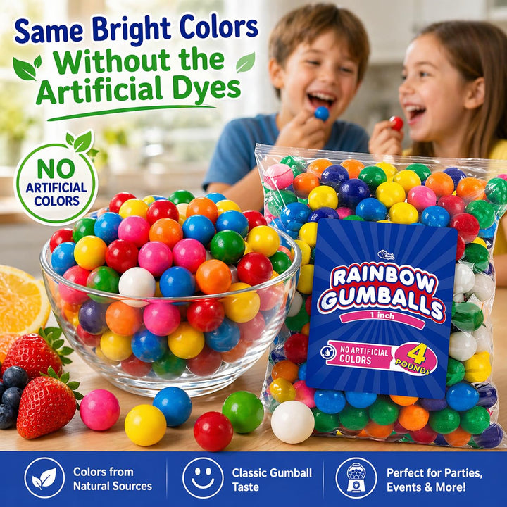 A Great Surprise  1-Inch Rainbow Gumballs  4 lb Bulk Bag  No Artificial Dyes  Vibrant Naturally Colored Gumballs for Vending Machines, Candy Buffets, Party Favors & Refills