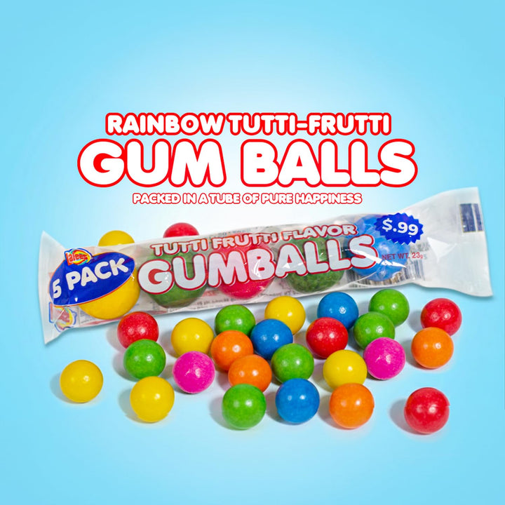 Lalees Bulk Gumballs - Pack of 30 Tubes - Rainbow Gum Balls Tubes - Tutti Frutti Flavored - Naturally Flavored - No Artificial Dyes - Bulk Chewing Candy for Sporting Events, Stocking Stuffers