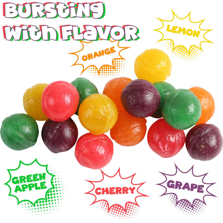 Hard Candy Fruit Balls - 4 Pounds - Fruity Sour Balls - Classic Hard Candies for Office, Desk, Calssroom - Colorful Variety Candy Suckers - Assorted Flavors Orange, Lemon, Grape, Green Apple, Cherry