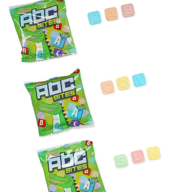 Bulk Swirleey ABC Bites Candies - Approx. 975 Fun Size Packs - 25 Pound Wholesale Box - Alphabet Candy - Candy Letters for Back to School, Preschools