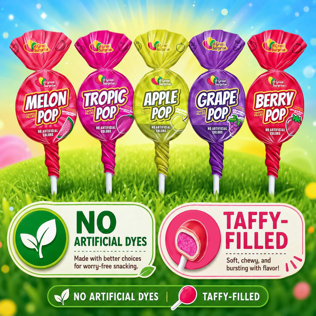 Taffy Filled Lollipops, 75 Count, No Artificial Dyes