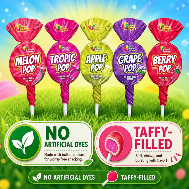 Taffy Filled Lollipops, 75 Count, No Artificial Dyes