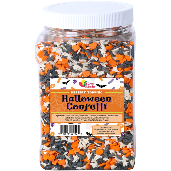 A Great Surprise Halloween Sprinkles Bulk - 1.7 LB - Bat, Pumpkin & Ghosts Confetti Sprinkles - Spooky Toppings - Great for Cookies, Cupcakes, Fall