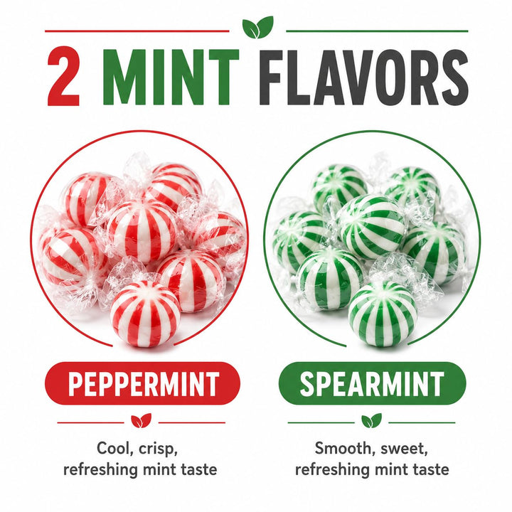 Assorted Jumbo Mint Balls - Peppermint & Spearmint Candy - 5 Pounds - Bulk Mint Hard Candy - Individually Wrapped for Refreshing Office Snack