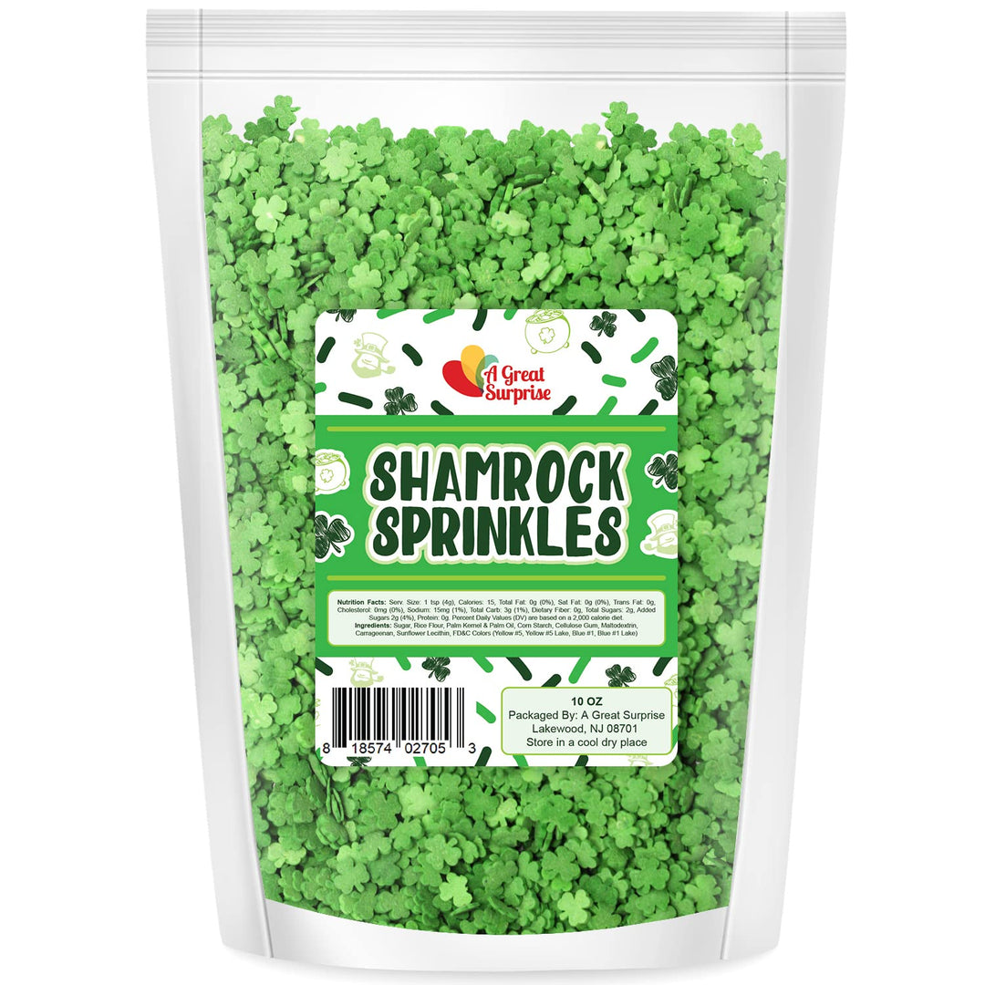 St. Patricks Day Sprinkles - 10 Oz - Green Shamrock Sprinkles - Clover Cupcake Toppings - Bulk Shamrock Shaped Quins For Cookies, Cake Decorating