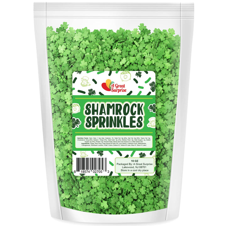 St. Patricks Day Sprinkles - 10 Oz - Green Shamrock Sprinkles - Clover Cupcake Toppings - Bulk Shamrock Shaped Quins For Cookies, Cake Decorating
