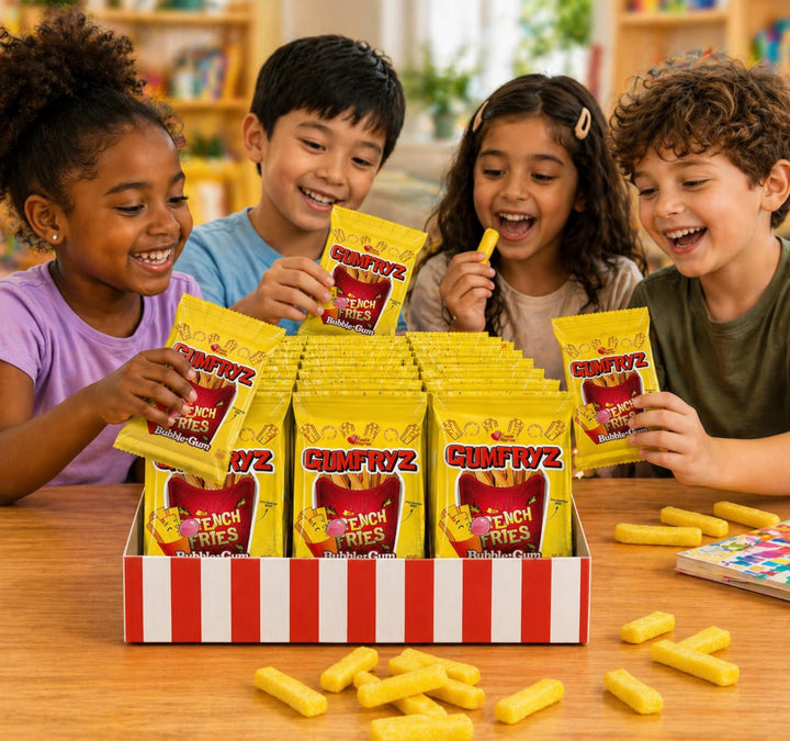 French Fries Bubble Gum  24 Count Bulk Pack  Novelty Fry-Shaped Bubble Gum Bags  No Artificial Dyes  Fun Food Theme Party Candy
