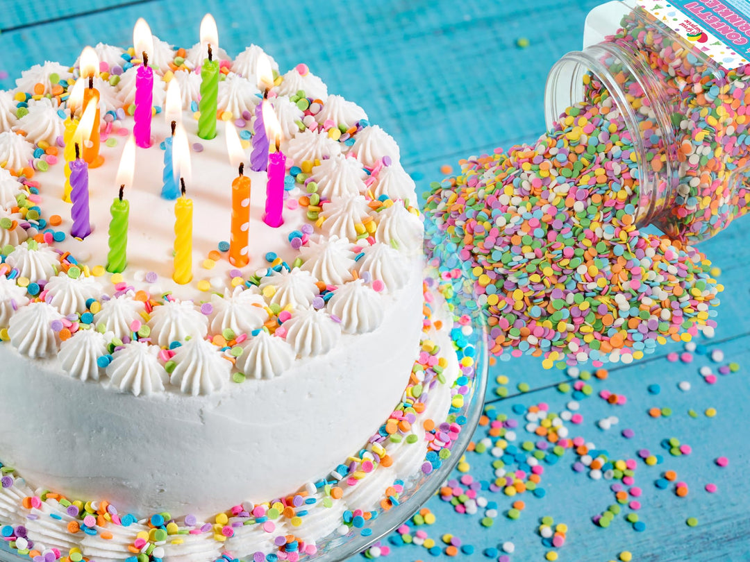 Birthday Confetti Sprinkles  1.2 lb Bulk Pastel Rainbow Flat Round Jimmies  Baking Sprinkles for Cookies, Cupcakes, Cake Decorating, Ice Cream & Desserts