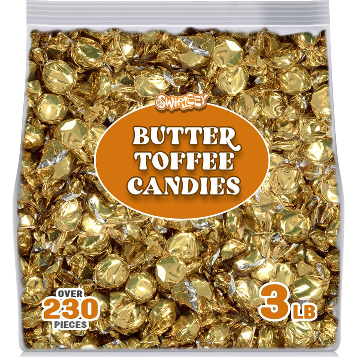 Gold Foil Candies - 3LB - Holiday Butter Toffee Candies for Candy Buffet - Classy Wedding Candy Favors - Rich Smooth Toffee Candy Individually Wrapped