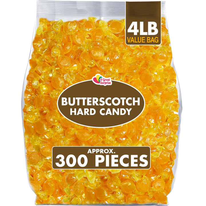 A Great Surprise Premium Butterscotch Hard Candy  4 lb - Individually Wrapped Butterscotch Candy Discs Buttons - Classic Creamy & Old Fashioned Butterscotch flavor Candy