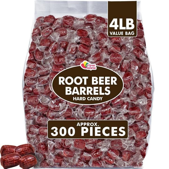 A Great Surprise Root Beer Barrels - Rootbeer Barrels Hard Candy - 4 Pounds - Old Fashioned Candies - Individually Wrapped