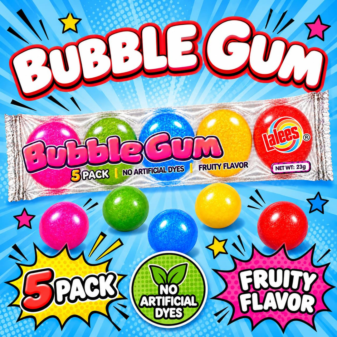 Lalees Gumball Tubes  30 Pack, Rainbow Gum with No Artificial Dyes