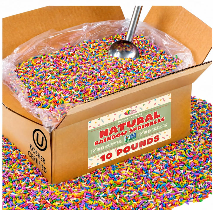 Natural Rainbow Sprinkles, 10 lb, Kosher Non-GMO Dye-Free Jimmies
