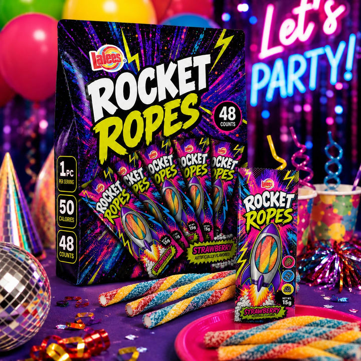 Rocket Ropes Rainbow Candy Filled Licorice, 48 Count -15g Each