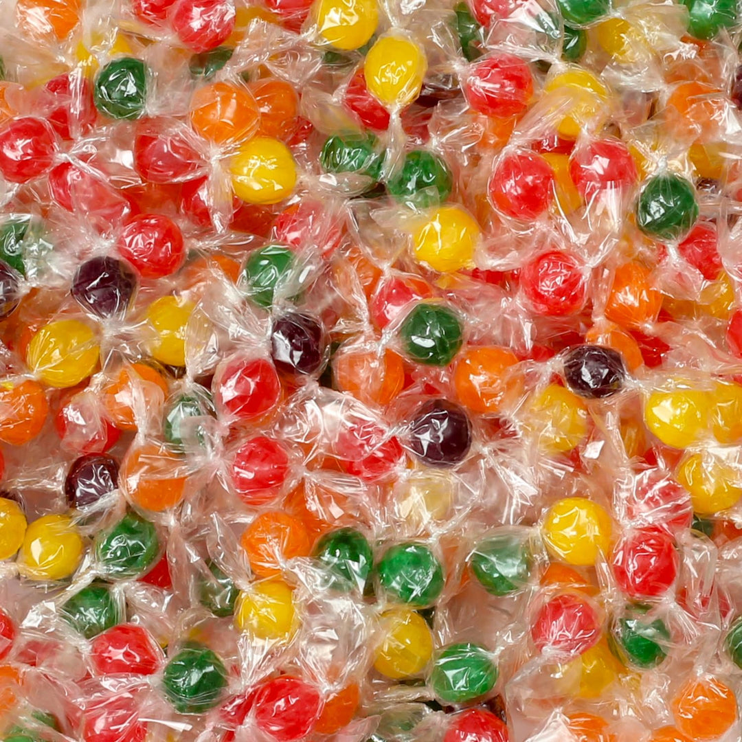 Hard Candy Fruit Balls - 4 Pounds - Fruity Sour Balls - Classic Hard Candies for Office, Desk, Calssroom - Colorful Variety Candy Suckers - Assorted Flavors Orange, Lemon, Grape, Green Apple, Cherry