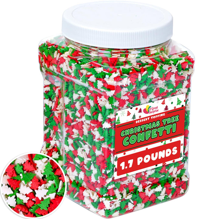 Christmas Sprinkles - 1.7 Pounds - Bulk Red and Green Tree Confetti - Holiday Sprinkles for Cookie Decorating - Christmas Jimmies for Gingerbread Cookies, Baking, Cupcakes