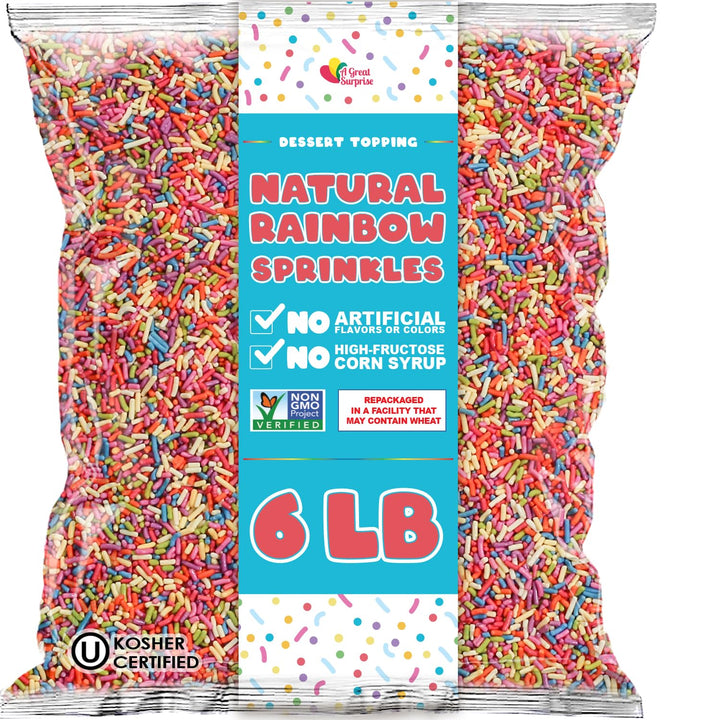 Bulk Sprinkles Dye Free - 6 Pounds - All Natural Sprinkles - Rainbow Sprinkle Mix - Bulk Jimmies, Topping for Cakes, Cookies, Ice-cream